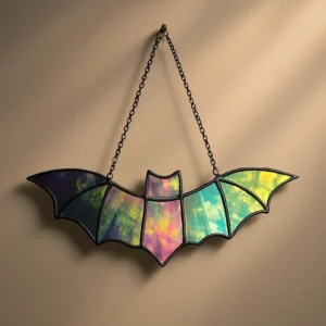 Stained Glass Bat Suncatcher – Handmade Iridescent Gothic Wall Art